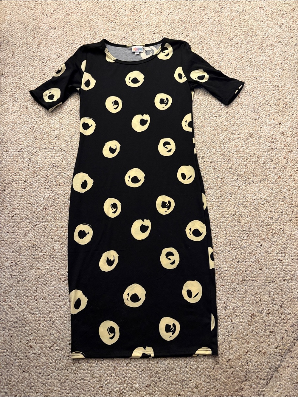 LuLaRoe Black Midi Dress with Cream Polka Dot Print
